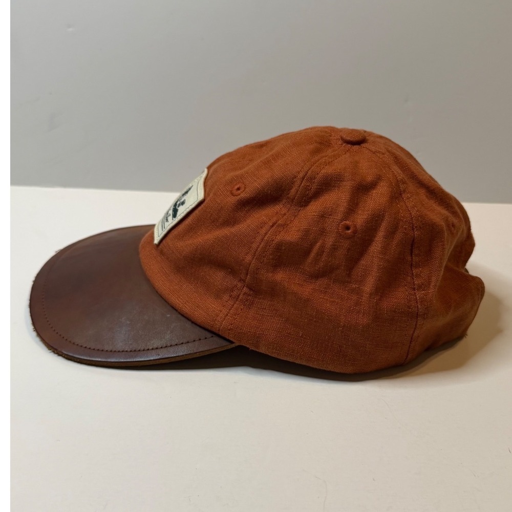 Aime Leon Dore Strapback Hat Mens Orange Brown Leather Brim Linen Cap - Picture 3 of 6